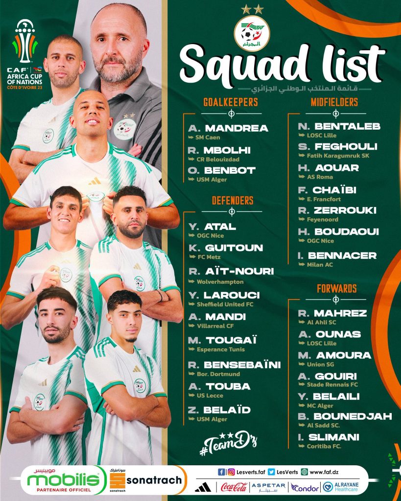 القائمة النهائية للجزائر المشاركة في كأس إفريقيا